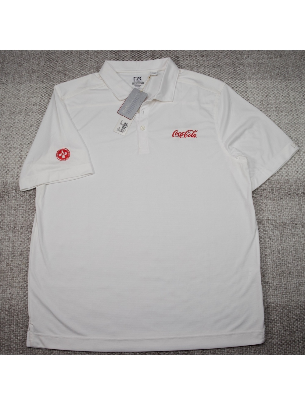 NWT Cutter & Buck CB DryTec Coca-Cola White Performance Polo Shirt XL